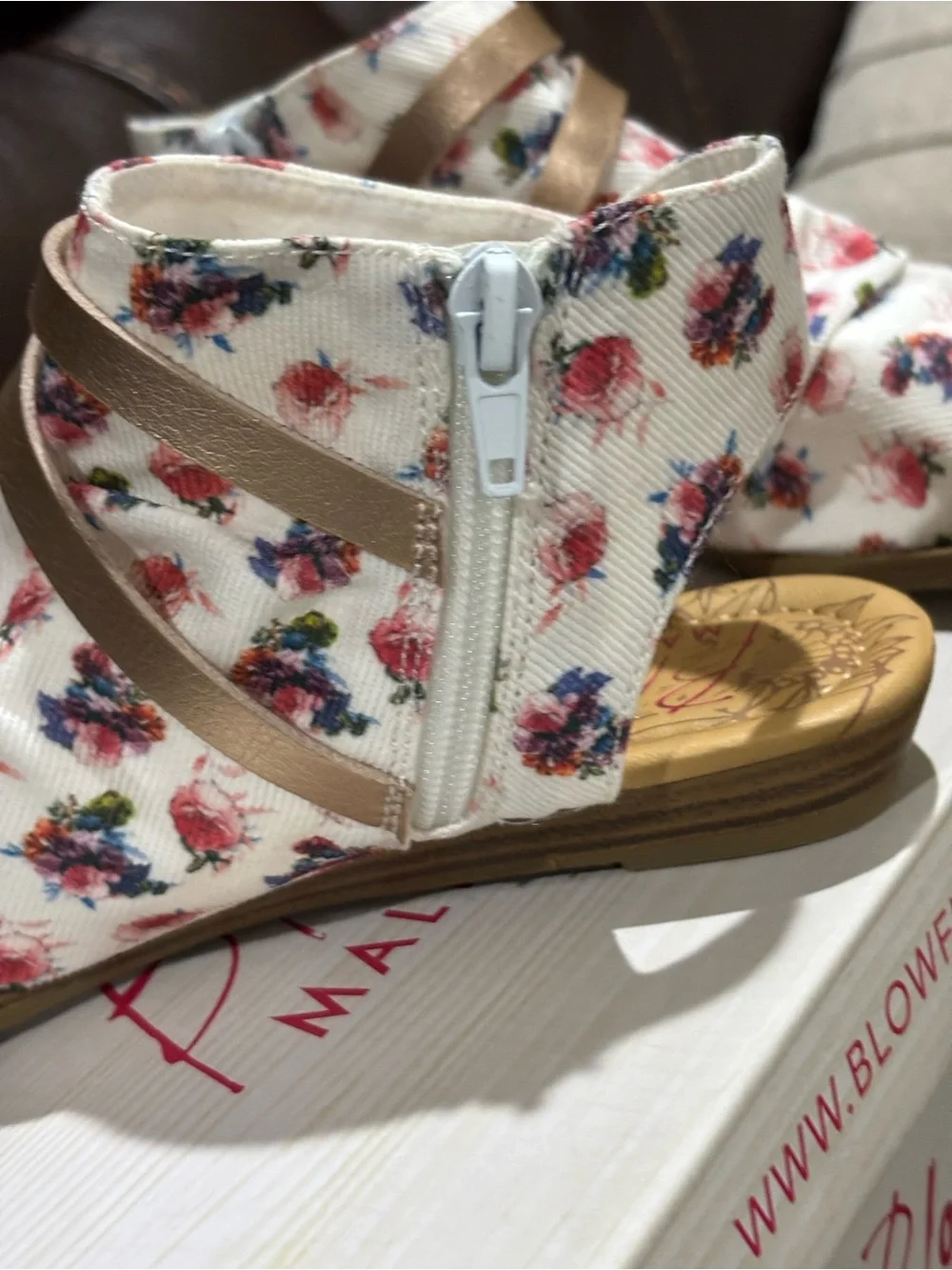 Blowfish Kids White Floral Sandals with Metallic Straps